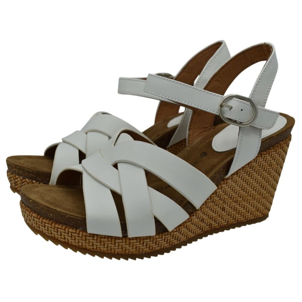 Sofft Womens‎ Size 9.5 Carlana White Leather Woven Open Toe Wedge Sandals Shoes